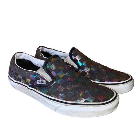 Vans Iridescent Checkered Checkerboard Low Top Skater Sneaker Classic Slip On - Picture 1 of 10